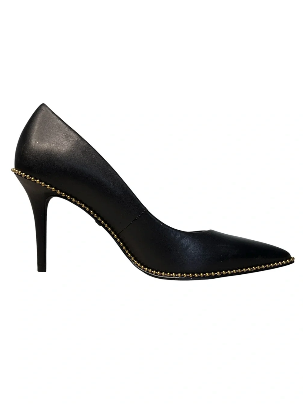 Coach Waverly Black Leather Gold-Tone Studded Stiletto Pumps Sz 7.5
